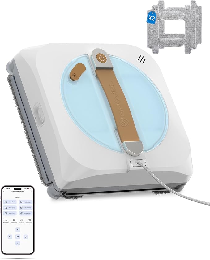 Window Cleaning Robot with 8000Pa, 2025 Upgraded Window Cleaner Robot with Intelligent Path Planning, 15-Stage Anti-Fall, App/Remote Control for Glass, Edge Detection System, Tile & Windows