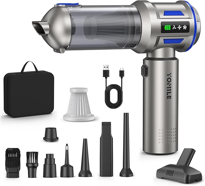 Mini Vacuum Cleaner, 2 in 1 27000PA Brushless Car Vacuum &250000RPM Air Duster 9000mAh Battery Air Blower Wireless Handheld Vacuum for Car,Office and Home