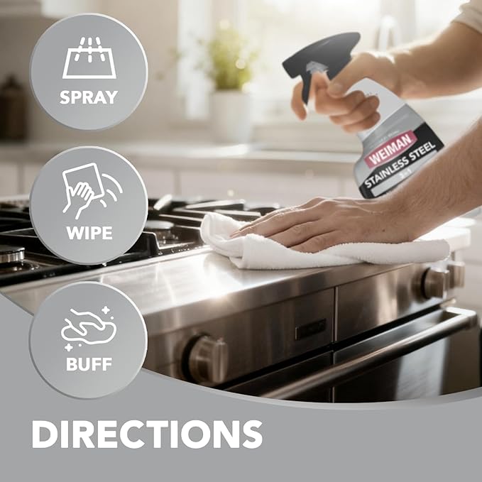 Weiman Stainless Steel Cleaner and Polish - Protects Appliances from Fingerprints, Leaves a Streak-Free Shine for Refrigerator, Dishwasher, Oven, Grill, 2 Pack With Microfiber Cloth