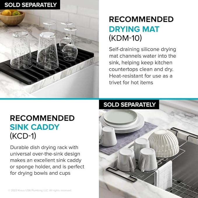 Kraus Kore 33-Inch Farmhouse Workstation with In Sink Dish Drying Rack, Stainless Steel Kitchen Sink, KWF410-33
