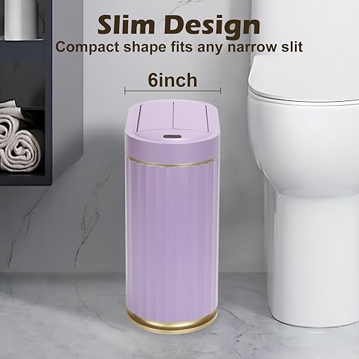 Bathroom Trash Can with Butterfly Lid 2 Gallon Sensor Trash can, IPX5 Waterproof Garbage Can Bathroom Decor, Automatic Trash Bin, Under-Counter Wastebasket for Bedroom, Living Room, Purple