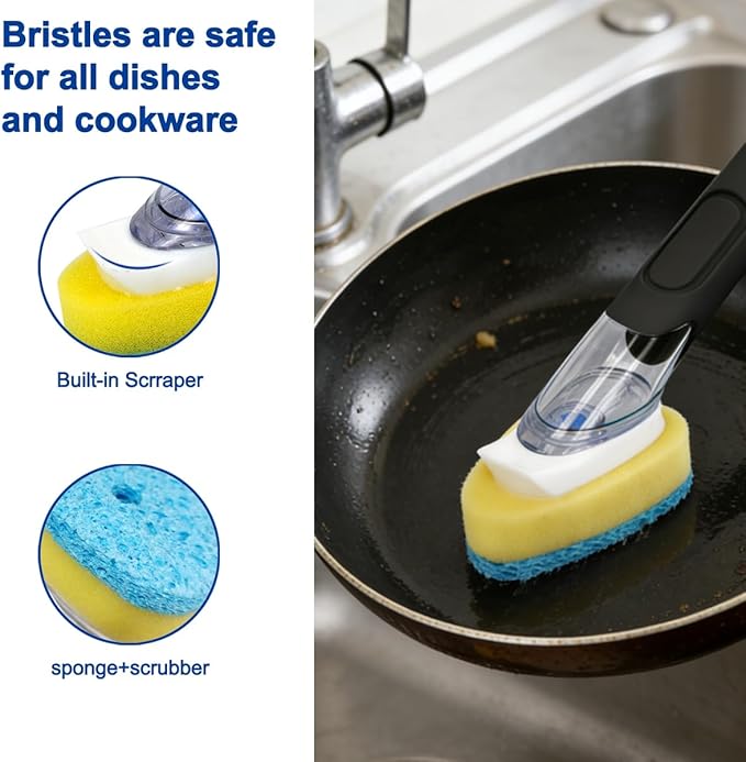 CELOX Kitchen Brush Dish Sponge with Handle, Soap Scrubber for Sink, Pot Cleaning