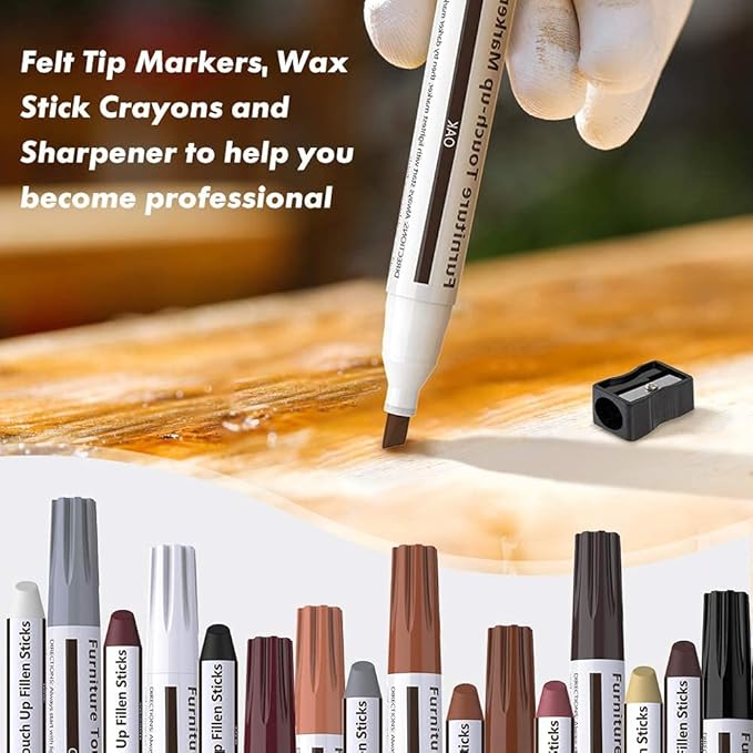Furniture Markers Touch Up,Wood Filler Floor Scratch Repair Kits,Set of 21-Markers and Wax Sticks with Sharpener Kit for Funiture Repair,Floor Scratch.