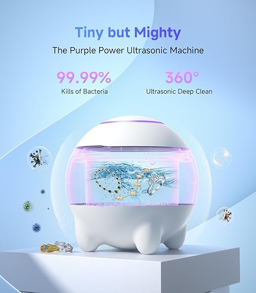 Ultrasonic Jewelry Cleaner Machine, 45KHz Retainer Cleaner Ultrasonic Professional for Dentures, Ring, Earrings Sterling Silver Deep Cleaning with 4 Modes, Timer, Low Noise, 304 Stainless Steel Tank