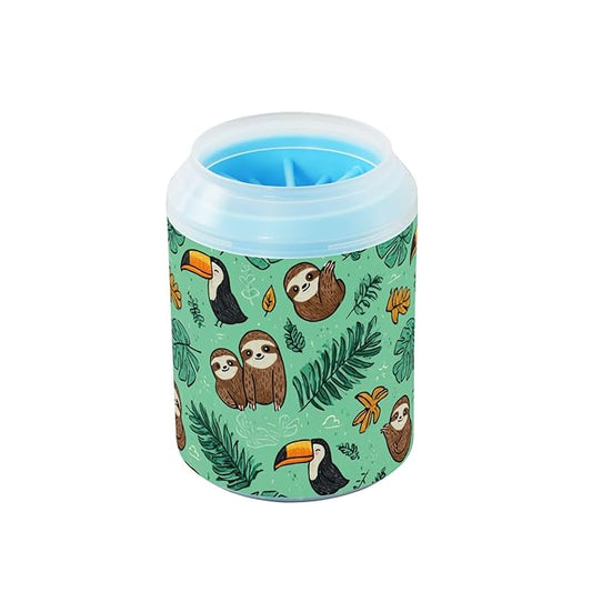 Dog Paw Cleaner Cups for Dogs Pet Foot Washer Paw Scrubber for Medium Small Large Dogs Cats Cleaning Cup Green Sloths Toucans Tropical Leaves
