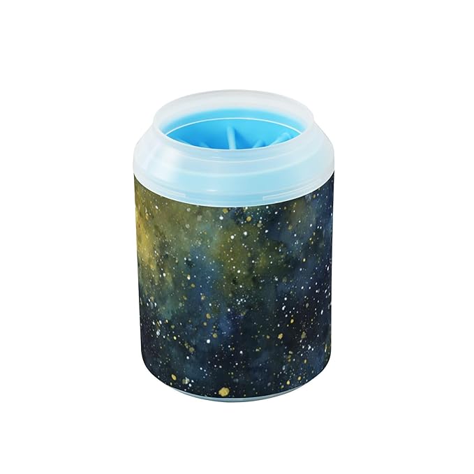 Dog Paw Cleaner Cups for Dogs Pets Foot Washer Paw Scrubber for Medium Small Dogs Cats Cleaning Cup Starry Sky Nebula Stars Blue Yellow