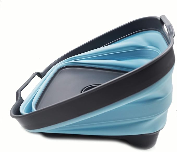 SAMMART 10L (2.64 gallon) Collapsible Dishpan with Draining Plug - Foldable Washing Basin - Portable Dish Washing Tub - Space Saving Kitchen Storage Tray (2, Grey/Sea Angel)