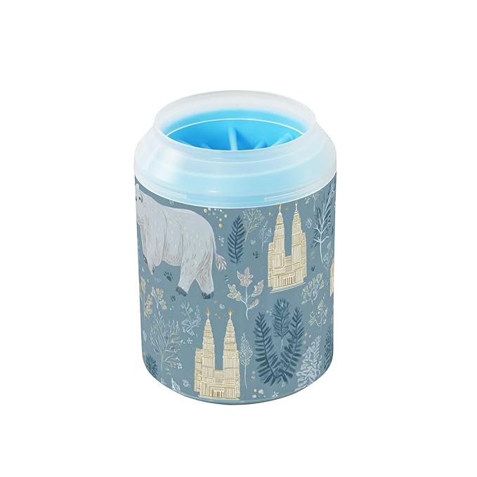 Dog Paw Cleaner Cups for Dogs Pet Foot Washer Paw Scrubber for Medium Small Large Dogs Cats Cleaning Cup Light Blue Polar Bears Castles