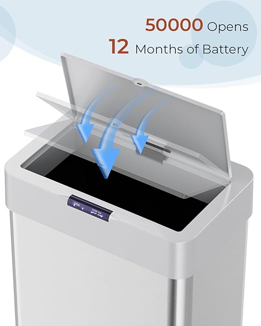 TLSUNNY 18.5 Gallon Motion Sensor Trash Can,Touchless Automatic Garbage Can,Brushed Stainless Steel Smart Bin,with Bag Holder,Soft Close Lid,for Kitchen,Office,RV,Bedroom,Living Room (Silver, 70L)
