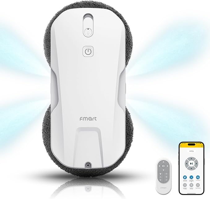 FMART T11 Window Cleaning Robot, Auto 4-Way Water Spray, 5300Pa Strong Suction, High-Speed Cleaning, <60dB Ultra-Quiet, 60mm Slim Window Robot, Smart Navigation, Anti-Drop & 50min UPS Protection
