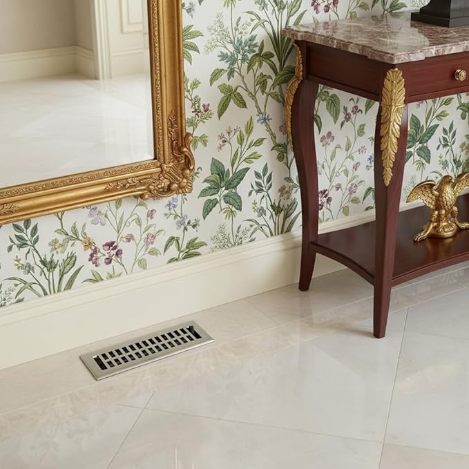 Empire Register Co, Vent Cover - 2x10 inch, Modern Contemporary Design, Brushed Nickel Finish, Heavy Duty Floor Vent Covers, Metal Damper Attached Vent Covers for Home Floor only