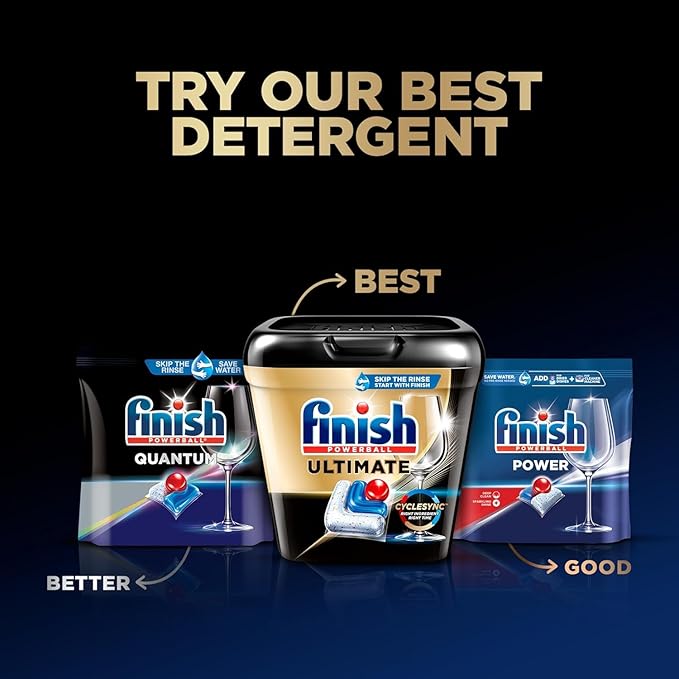 Finish Ultimate Infinity Shine Dishwasher Pods, No Pre-Rinse Dishwasher Detergent Soap Removes Burnt-On Stain, with Protector Shield & CycleSync Technology, Degreasing & Scrubbing Power, 62 Count