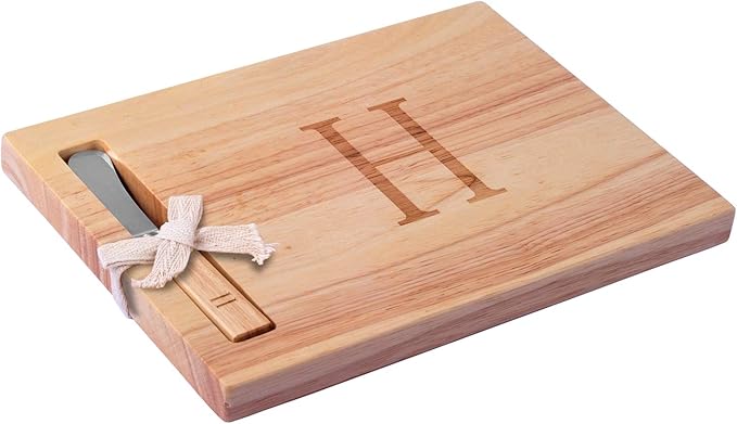 Miicol Wood Charcuterie Board, Monogram Cheese Board 10 Inch, Personalized Initial Cutting Board with Spreader, Unique Housewarming Gift, Ideal for Kitchen, Home, Letter H