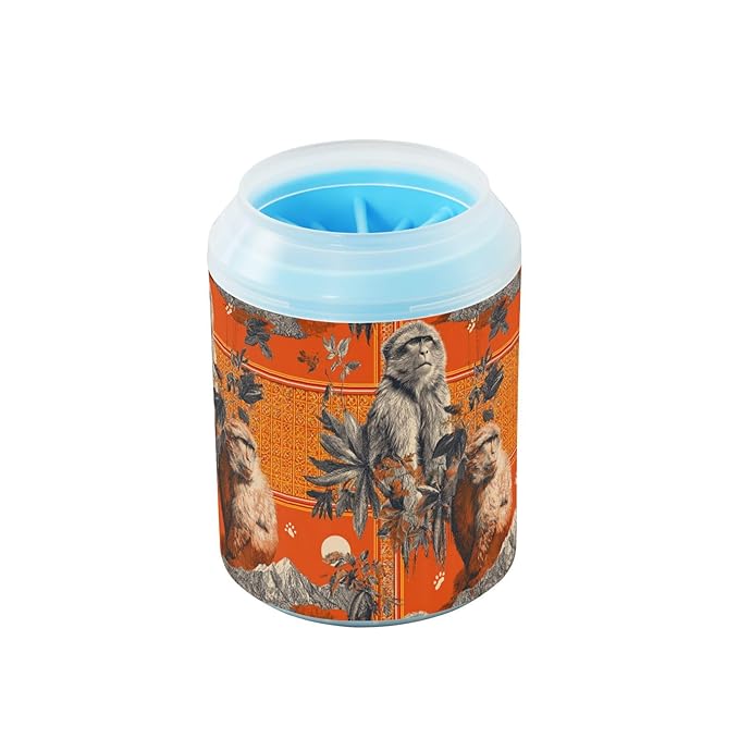 Dog Paw Cleaner Cups for Dogs Pet Foot Washer Paw Scrubber for Medium Small Large Dogs Cats Cleaning Cup Orange Monkeys Mountains Moon