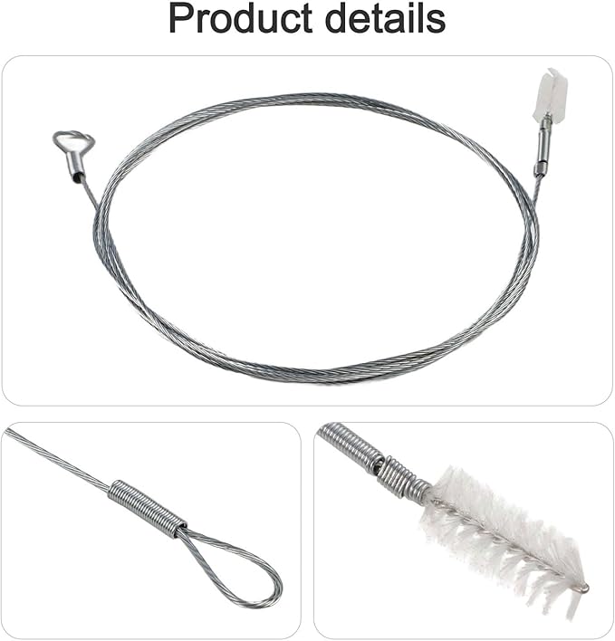 Flexible Drain Cleaning Brush 150CM Stainless Steel Wire with Nylon Bristles Long Pipe Cleaner for Car Sunroof Refrigerator Drain Hose Blockage Remover for Curved Tubing Under 90 Degrees