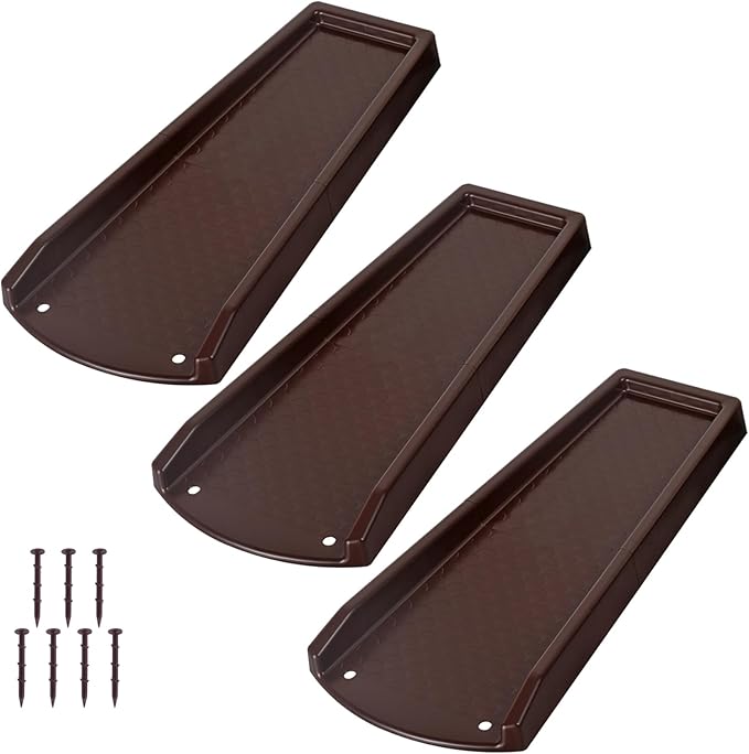 Rain Gutter Downspout Splash Block, Gutter Downspout Extensions for Water Drainage, 24" Gutter Splash Guards Downspout Extender, Fixable Down spout Drain Trays with PE Nails(3 Pack, Brown)