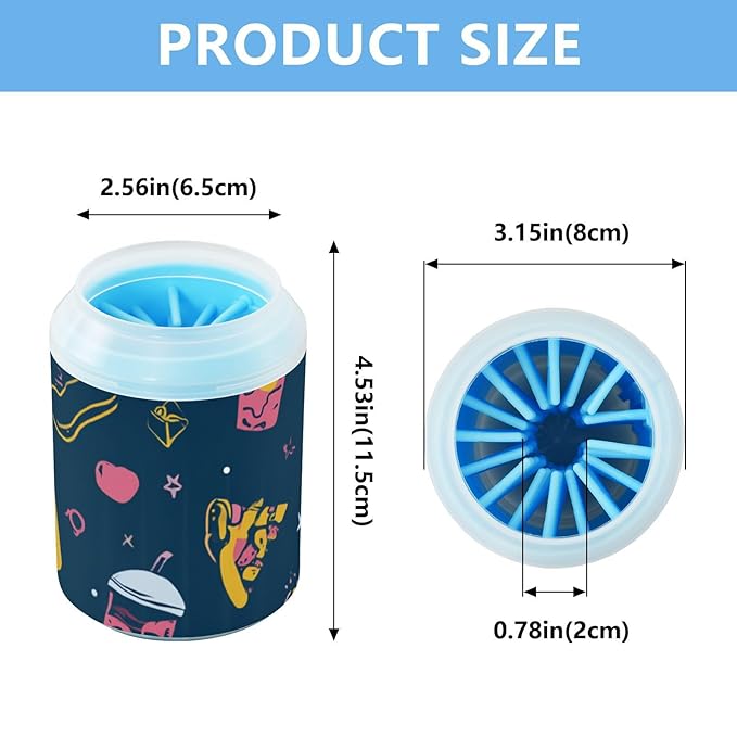 Dog Paw Cleaner Cups for Dogs Pet Foot Washer Paw Scrubber for Medium Small Dogs Cats Cleaning Cup Navy Blue Fast Food and Stars