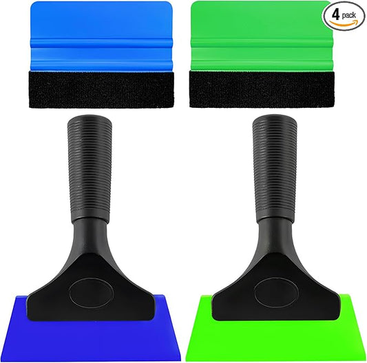 4 PCS Window Tint Kit Tools, Professional Vinyl Wrap Kit with Plastic Squeegee & Felt Squeegee, Universal Privacy Film Installation Tint Tools for Vehicle Glass Home (Blue+Green)