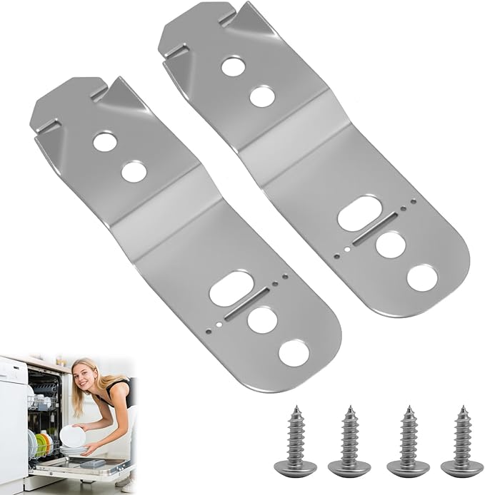 2 Pack Dishwasher Mounting Bracket, Replacement for Bosch 00619985 00605007 00628371, Universal Countertop Stabilizer Bracket Kit for Kenmore Dishwashers, Metal Mounting Kit with Screws