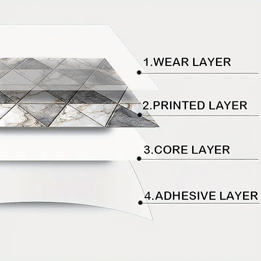 Nuxovilar Peel and Stick Vinyl Flooring, 12x12 Inch Geometric Triangle Marble-Look, Self-Adhesive Waterproof Flooring, 10 Pcs
