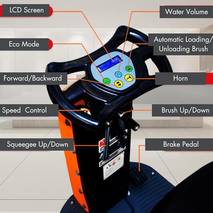 Ride-On Commercial and Industrial Floor Scrubber Machine, 22" Brush, 31" Squeegee, 18.5 gal Tanks, 5 Hour Continuous Working Time, 200 RPM, 48,000 Sqft/H, Batteries Included
