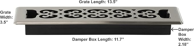 Decor Grates SPH212-NKL-8 Scroll Design Floor Register, 2x12, Brushed Nickel Finish, 8 Pack