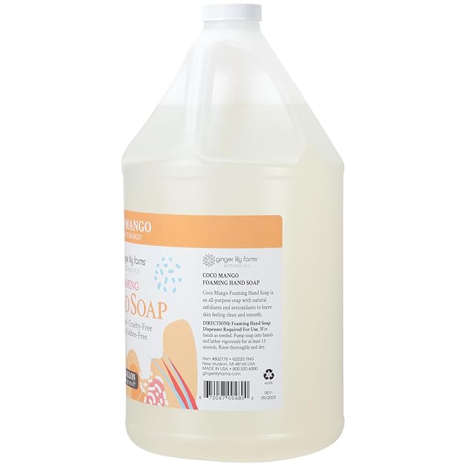 Ginger Lily Farms Botanicals All-Purpose Foaming Hand Soap Refill, Coco Mango, 100% Vegan & Cruelty-Free, Coconut Mango Scent, 1 Gallon (128 fl oz)