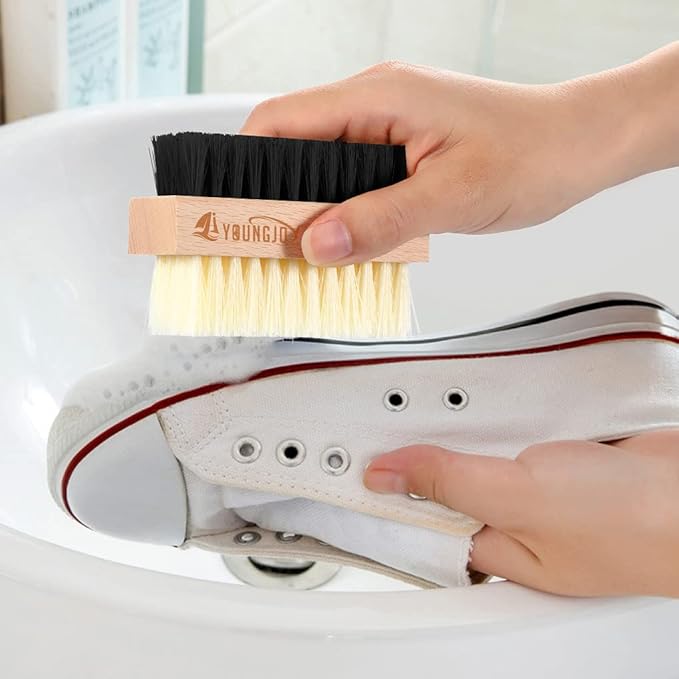 YoungJoy Dual Sided Sneaker Shoe Cleaner Brush Set Shoes Clean Brush Kit Horsehair Boar and Plastic Bristles with Microfiber Cloth (C)