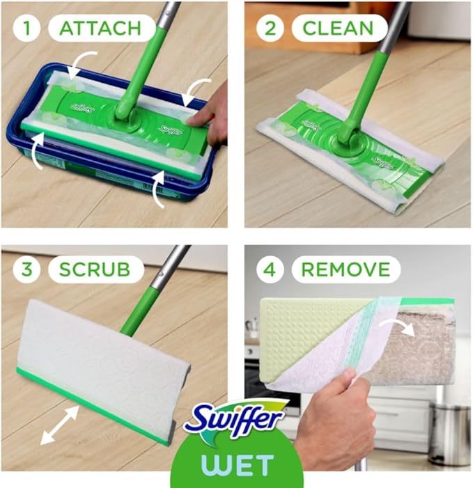Sweeper 2 in 1 Dry + Wet Floor Cleaning and Sweeping Kit, Multi Surface Floor Cleaning Kit, Kit Includes 1 Sweeper, 7 Dry Sweeping Cloth, 3 Wet Mop Cloths