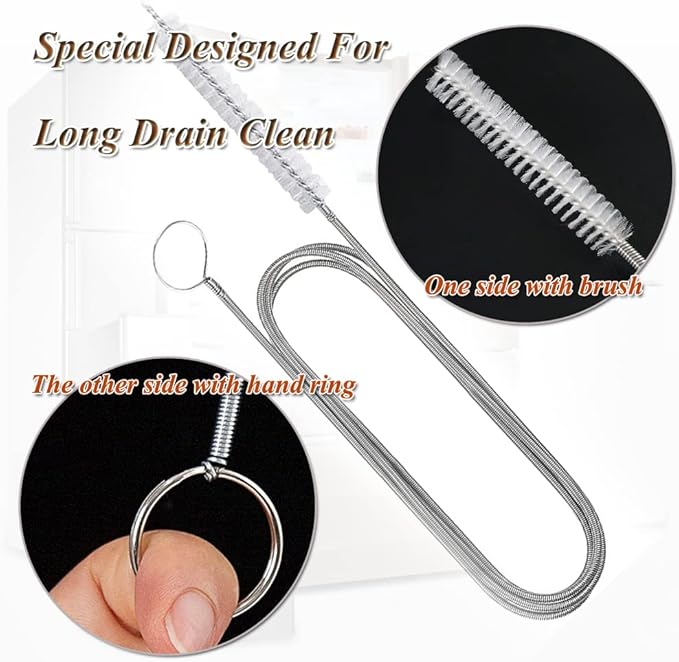 57 Inches Long Drain Brush, Flexible Pipe Cleaning Brush, Fridge Cleaning Tool for Cleaning Feeding Tube, Siphon Hose, Sunroof Drain, Refrigerator Drain, Filters and 2 PCS Tube Brushes (White)
