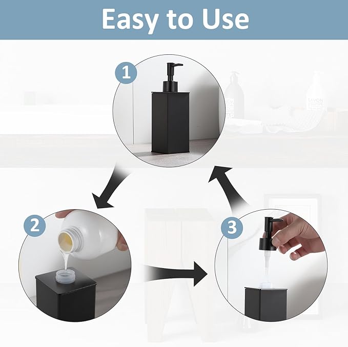 Soap Dispenser Matte Black,Table Standing for Bathroom Kitchen and Hotel, Anti-Rust with Durable Aluminium