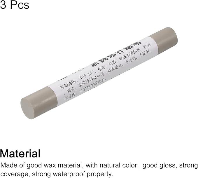 uxcell Furniture Repair Crayons, 3Pcs - Wood Wax Filler Stick, Furniture Markers Touch Up - for Scratches Holes Tables Desks Wooden Floors Cover Ups, Light Gray