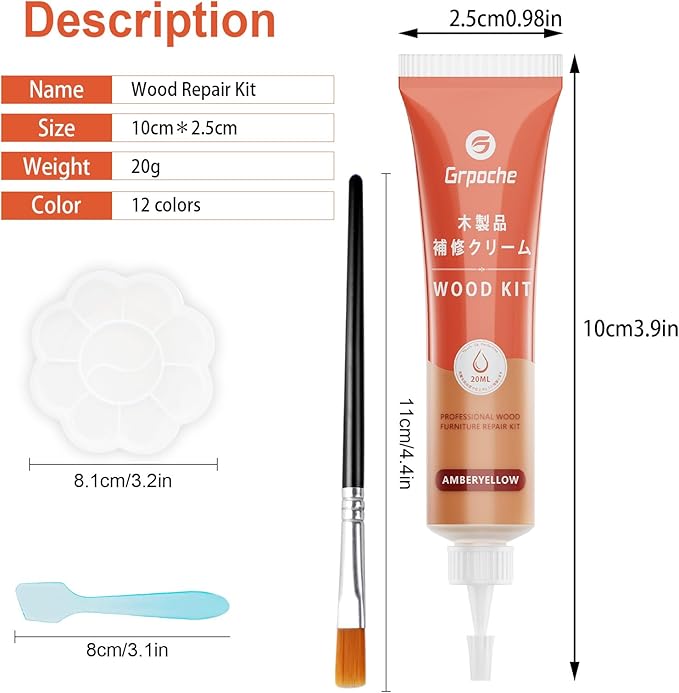 Wood Furniture Repair Kit, 12 Colors Wood Fillers Hardwood Laminate Floor Repair Kit Touch Up Paint Repair Scratch, Cracks, Stains, Discoloration for Furniture, Door, Cabinet, Floor, Table Surface