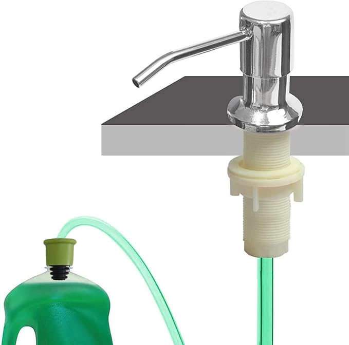 Soap Dispenser for Kitchen Sink (Chrome),Built in Design Sink Soap Dispenser, Refill from The Top, Stainless Steel Kitchen Soap Pump with 48.8 InchTube Kit