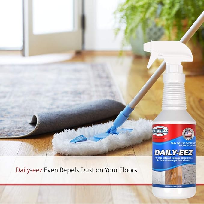 Daily Wood, Laminate, Tile, Stone Floor Cleaner from Clean-eez Streak Free Maintenance Cleaner Spray. Removes Footprints, Dirt, Spills, Repels Dust. 32 oz. RTU