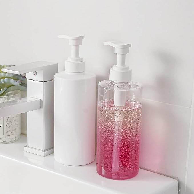 Hand Soap Dispenser Plastic Pump Bottles with Waterproof Label for Bathroom Kitchen, Empty Refillable Liquid Container, 20 oz Clear 2 Pack