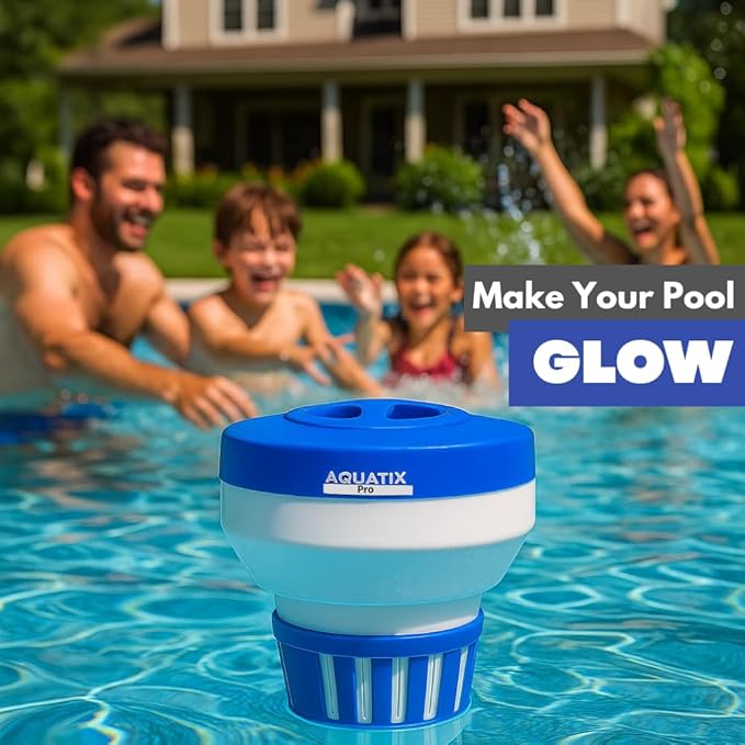 Aquatix Pro Pool Chlorine Floater Dispenser for 1 to 3 inch Tablets, Large Durable Floating Dispenser for Spa, Hot Tub, In-ground & Above Ground Small & Large Pools, Adjustable Flow Rate, Collapsible
