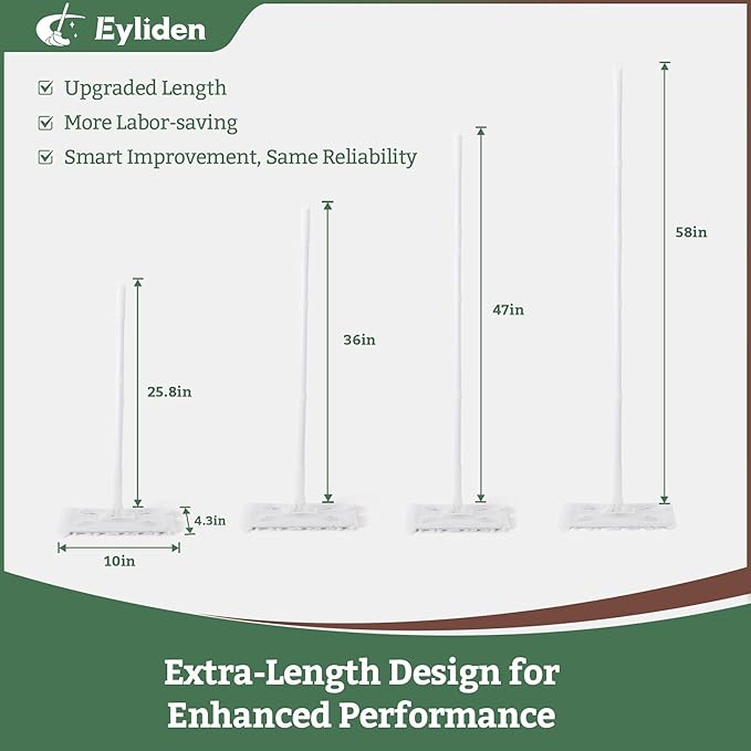Eyliden Dust Mop, Sweeping & Mopping Kit with 58" Extended Long Handle, 36 Disposable Dry Cloths, Multi Surface Sweeper Mops for Hardwood, Tile, and Vinyl Floor Cleaning, Iron Handle, White