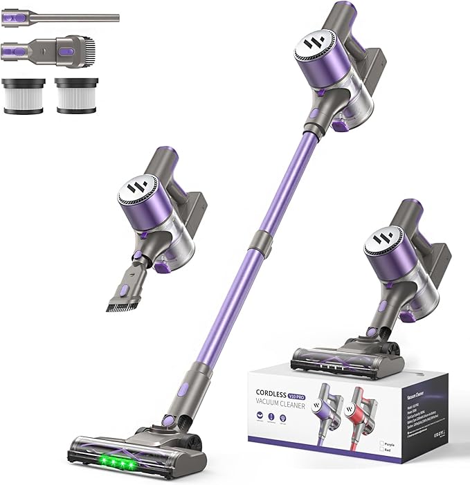Cordless Vacuum Cleaner,Vacuum Cleaner for Home with Brushless Motor,Lightweight Stick Vacuum with Self-Standing and Touch Screen,Hardwood Floor Vacuum for Pet Hair,Carpets,Tile(Purple)