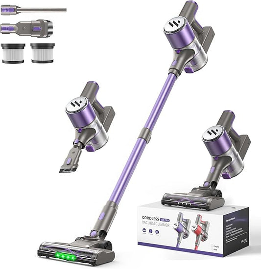 Cordless Vacuum Cleaner,Vacuum Cleaner for Home with Brushless Motor,Lightweight Stick Vacuum with Self-Standing and Touch Screen,Hardwood Floor Vacuum for Pet Hair,Carpets,Tile(Purple)