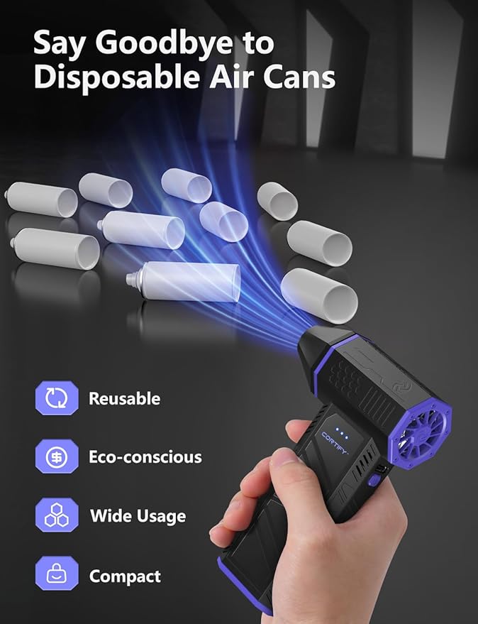 Electric Compressed Air Duster - Cortify 130,000 RPM High-Power Air Blower, Mini Snow Blower Rechargeable 3-Speed Handheld Dust Blower for PC, Keyboard, Electronics, Car and Leaves Cleaning