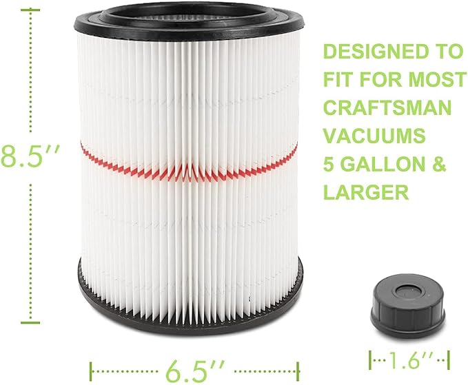 1 Pack 9-17816 Filter for Craftsman Shop Vac Filter Wet/Dry Cartridge Filter Replacement fit 5/6/8/12/16/32 Gallon & Larger Vacuum Cleaner