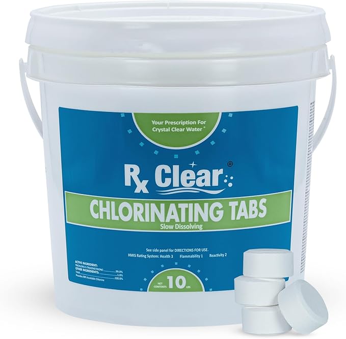 Rx Clear 1" Inch Chlorine Tabs | 10 Pounds | Use Tablets as Bactericide, Algaecide, & Disinfectant in Swimming Pools | Stabilized, Long Lasting, Slow Dissolving, & UV Protected
