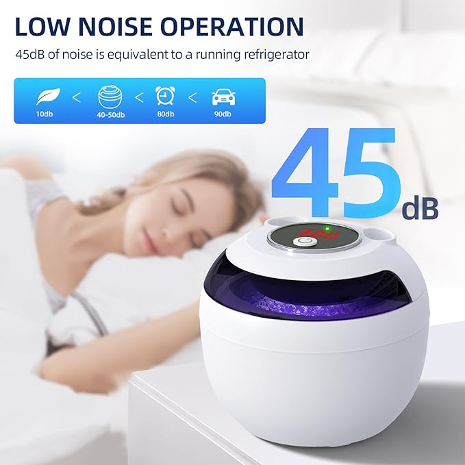 Retainer Cleaner, 45kHz Ultrasonic Retainer Cleaner Machine with 200ML Capacity & 4 Modes for Dentures, Aligners, Mouthguards, Retainers, Jewelry and Denture Appliances, White