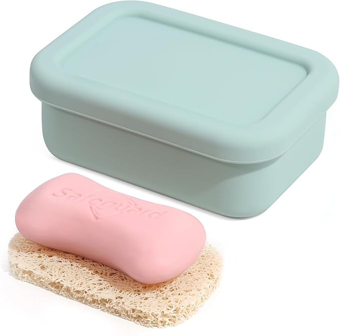 Leak Proof Silicone Travel Soap Case with Draining Tray - Bar Soap Holder for Travel, Gym & Camping - Mess-Free Portable Soap Container for Carry-on Bags (Mint Green)