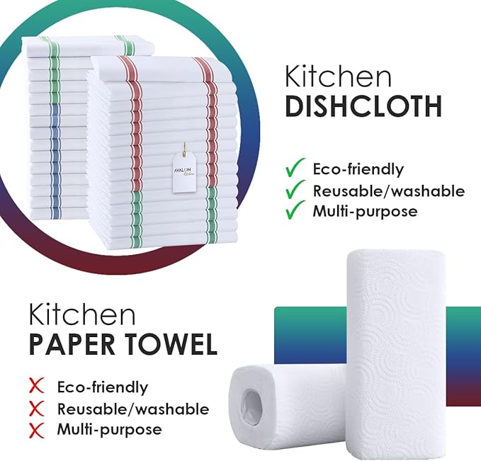 Dish Towels Set (Value Pack of 30) Size 15x25 Inch, 100% Cotton Soft & Absorbent Kitchen Towels, Tea Towels, Reusable Cleaning Cloths for Household Cleaning (Multi)
