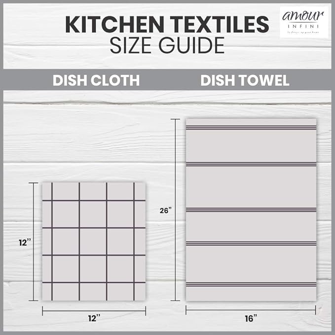 AMOUR INFINI Kitchen Towels Pack of 4 - Absorbent, Quick Drying Premium Cotton Tea Towel - Kitchen Linens 16x28 Inch Dish Towels with Hanging Loop (L.Grey)