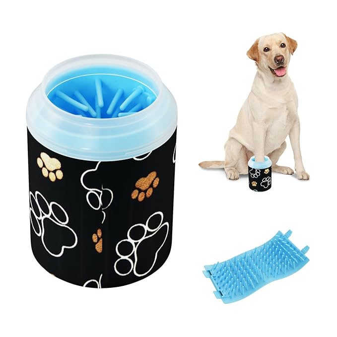 Dog Paw Cleaner Cups for Dogs Pet Foot Washer Paw Scrubber for Medium Small Dogs Cats Cleaning Cup Paw Print Black