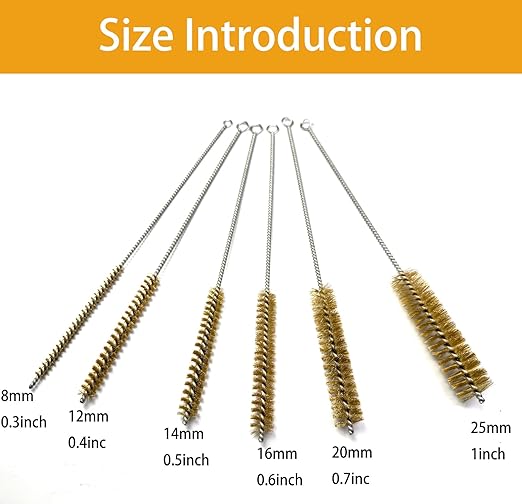 6pcs Brass Tube Pipe Cleaners Brush Set , Multi-Functional Bottle Brushes Long Brass Cleaning Wire Brushes for Cleaning Rust Set for Drill/Hand Descaling Rust Removal , 0.3"-1"