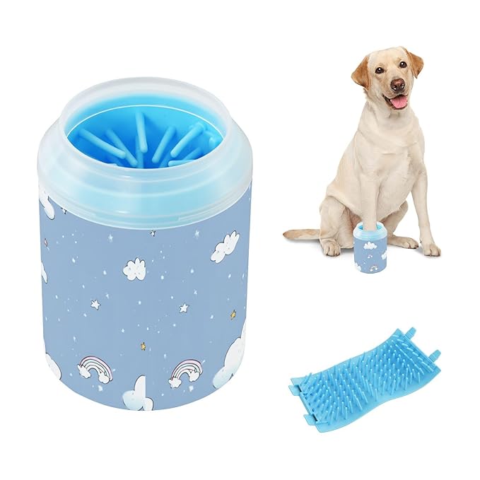 Dog Paw Cleaner Cups for Dogs Pet Foot Washer Paw Scrubber for Small Medium Large Dogs Cats Cleaning Cup Blue Clouds Tiny Stars